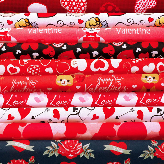 10 Pieces Valentine's Day Fabric 18 x 22 Inch Heart Fat Quarters Printed Red Love Sewing Bundles Precut Quilting Patchwork DIY Fabric Scraps for Valentine's Day DIY Craft
