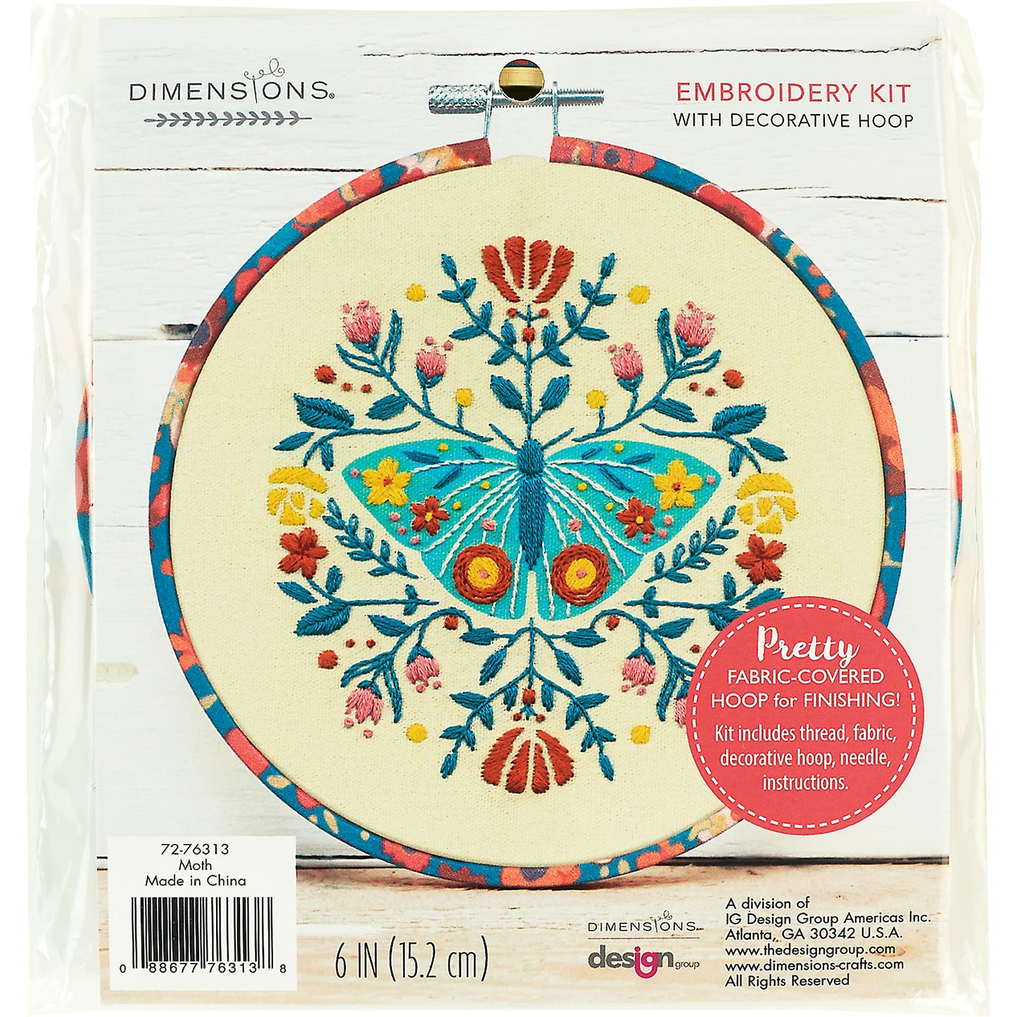 Dimensions 72-76313 Floral Moth Needlepoint Embroidery Kit for Adults, 6" D, Multicolor, 5pcs