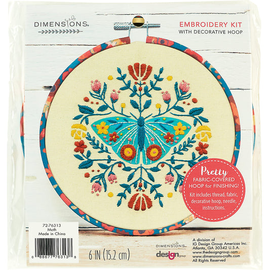 Dimensions 72-76313 Floral Moth Needlepoint Embroidery Kit for Adults, 6" D, Multicolor, 5pcs