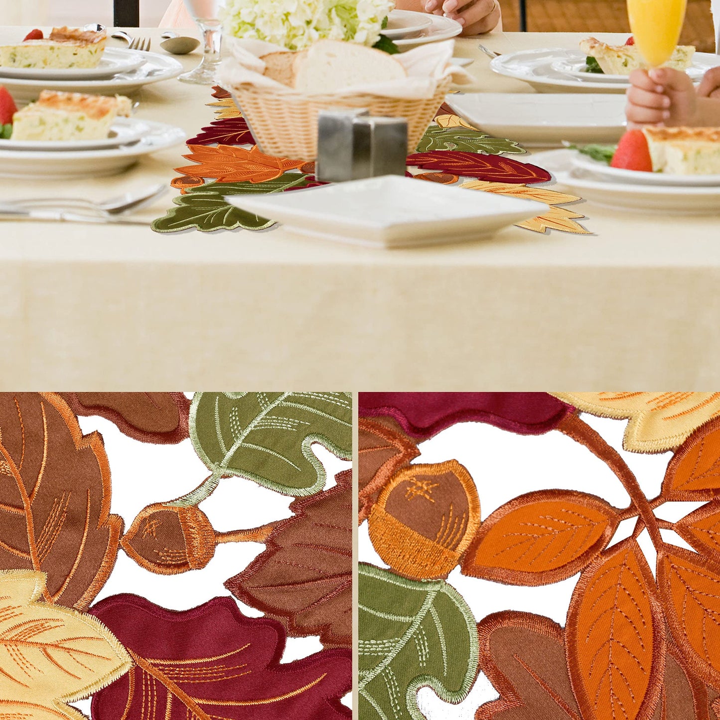 Thanksgiving Runner, Fall Leaf Table Runner for Autumn Home Decorations, Fall Table Centerpieces, Embroidered Cutwork Farmhouse HarvestMaple Leaf Runner, 13 Inch x 36 Inch