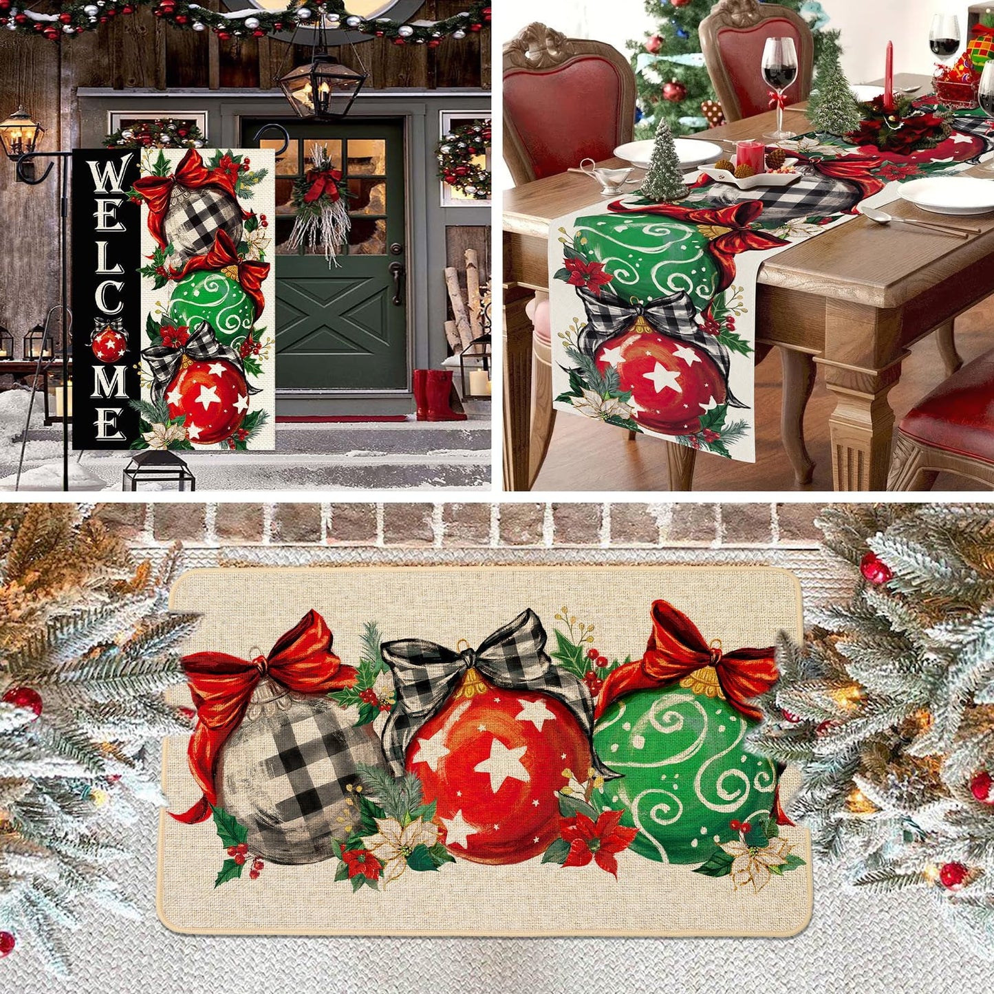 Baccessor Christmas Garden Flag 12.5 x 18 Inch Double Sided Burlap Winter Red Xmas Ball Ornament Small Yard Flag Winter Holiday Seasonal Outdoor Outside Decoration