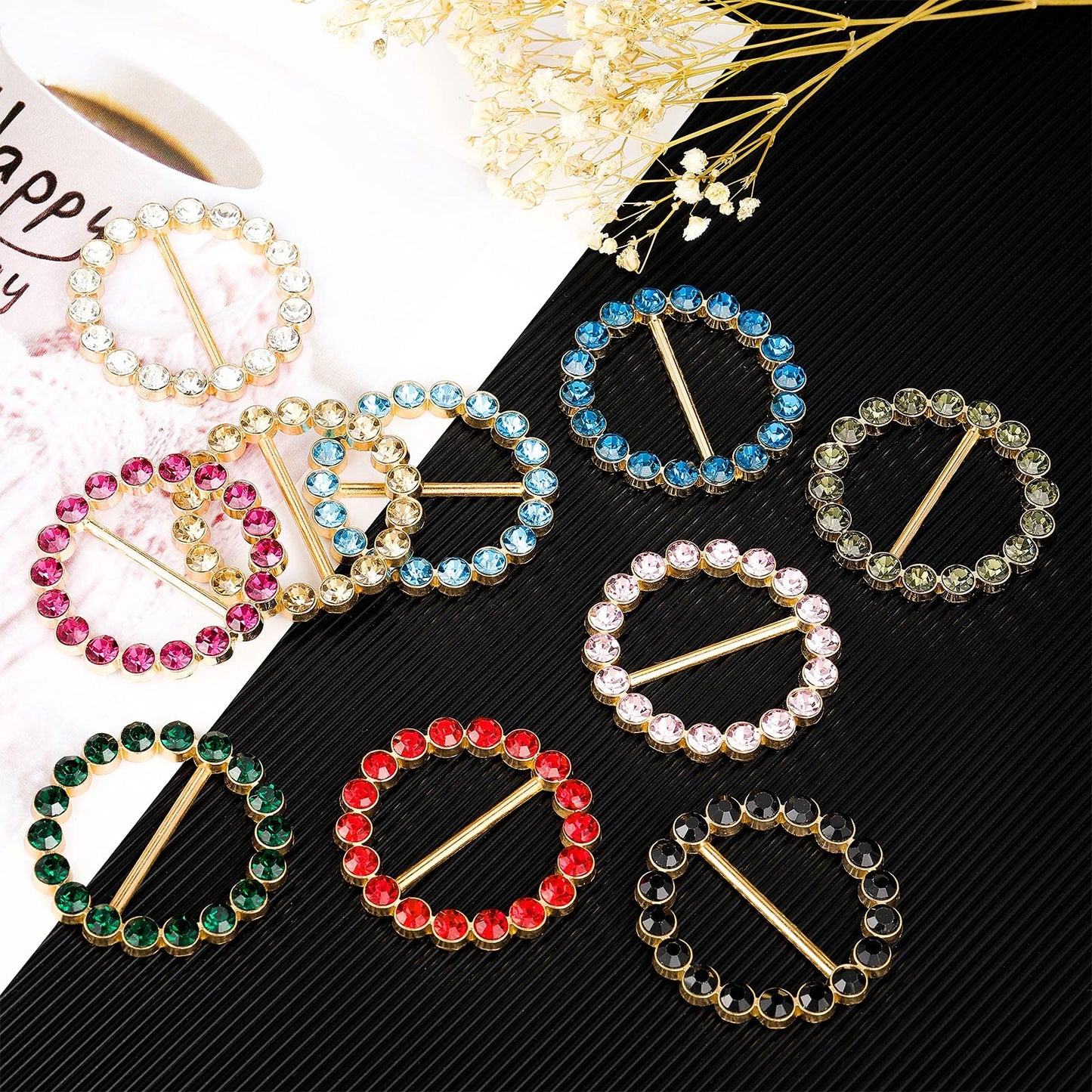 WILLBOND 10 Pieces Scarf Ring Clips Waist Buckle Clip T-Shirt Tie Pin for Women Bling Rhinestone Shirt Ties Pin for Women Fashion Metal Circle Buckle for Clothes Hat Belt Decor