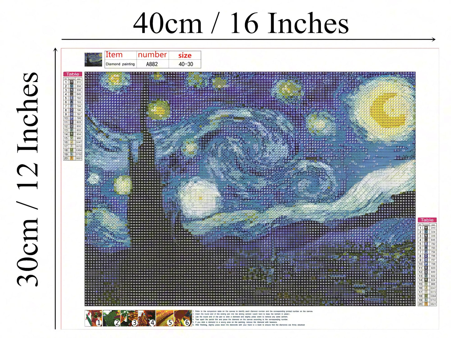 NIHO-JIUMA Van Gogh Starry Night Diamond Painting Kits,5D Diamond Art Van Gogh Full Drill Craft Painting Gift for Adult、Home Decor(30x40cm/12x16 Inches)