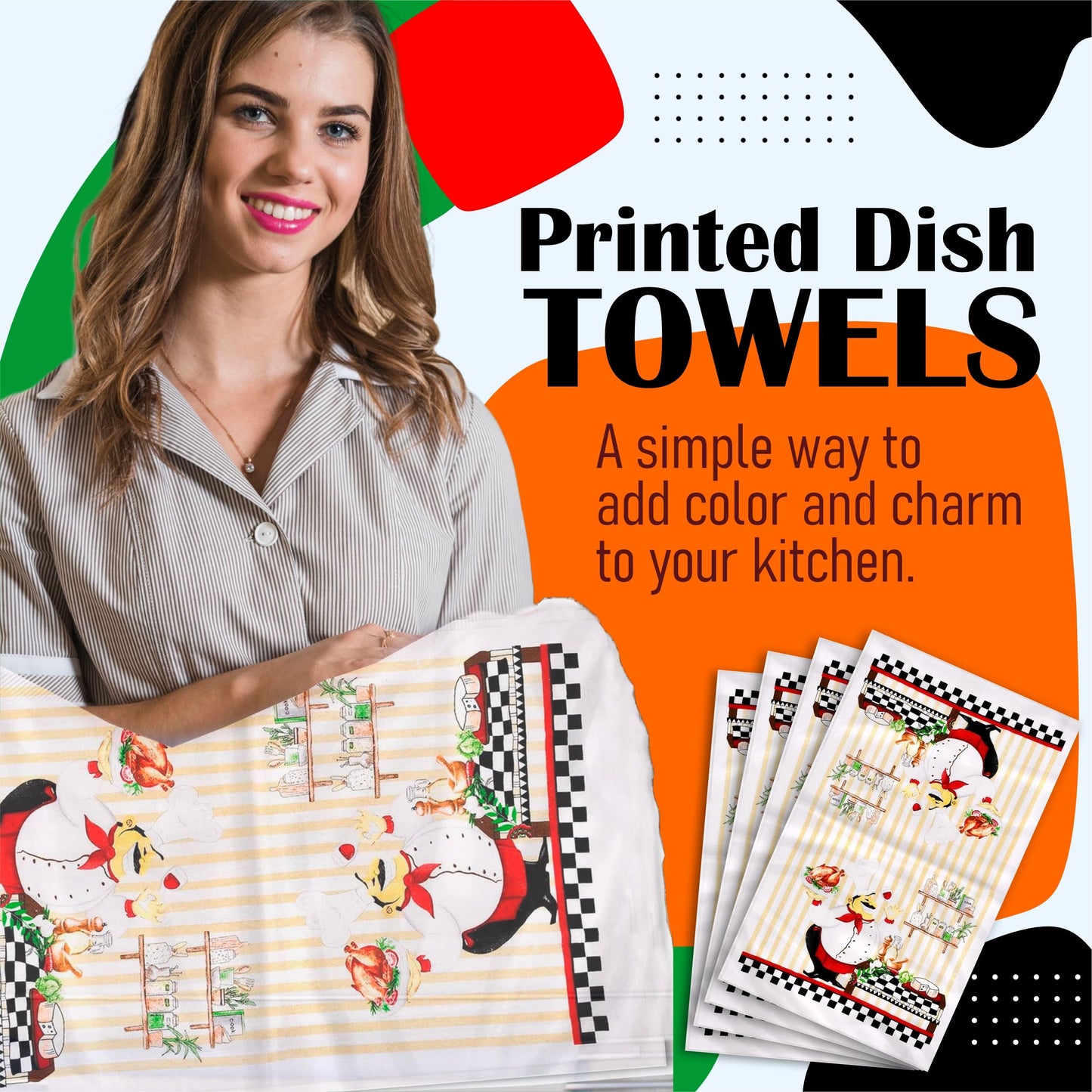 Lobyn 4-Pack Chef Dish Towels – Absorbent Lightweight Kitchen Towels 15x25, Decorative Cooking and Baking Kitchen Décor Towels