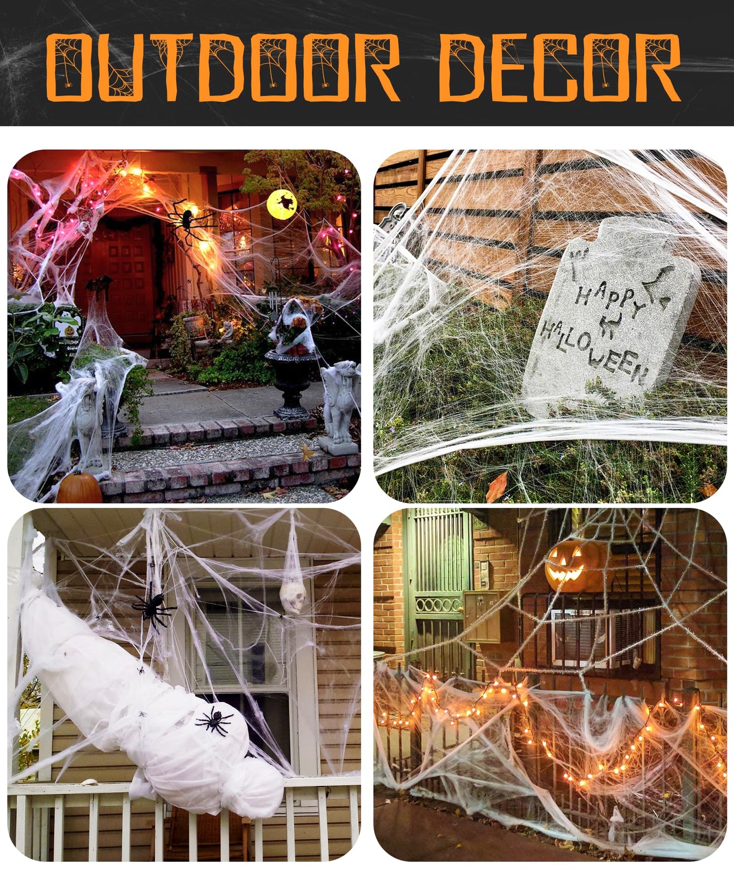 Spider Webs Halloween Decorations Outdoor & Indoor - 1200 sqft & Extra 30 Fake Spiders - Durable & Stretchable Halloween Yard Decorations Party Favorsor Party Supplies