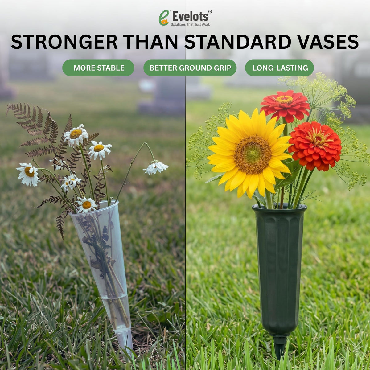 Evelots Cemetery Flower Vase with Sturdy Spikes/Stakes 6 Pack Outdoor Artificial or Fresh Flower Holder Grave Decoration