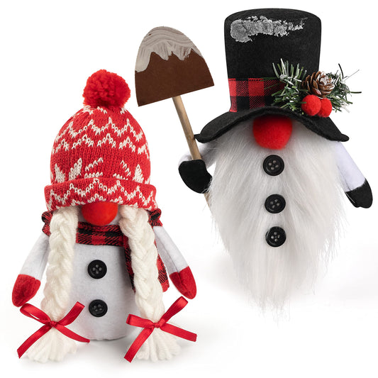 Christmas Snowman Gnomes Plush, 2 Pack Handmade Swedish Tomte Gnomes Scandinavian Figurine Nordic Gnome Plush Christmas Elf Doll Ornaments Christmas Gnomes Decorations Home Decor
