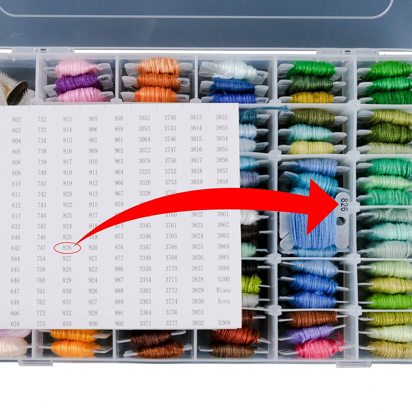 100 Pieces Floss Bobbins and 36 Compartments Jewelry Storage Box, 1 Pieces Floss Winder and 2 Pieces Color Chip