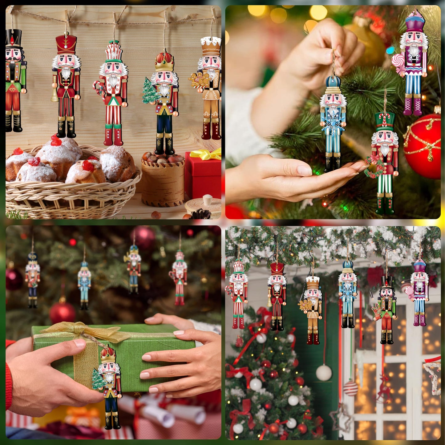 JOPHMO 24 Pieces Christmas Nutcracker Wooden Ornaments Wood Hanging Decoration Set for Christmas Tree Hanging Wood Crafts Holiday Decor Xmas Party Supplies (Xmas-Nutcracker-A)