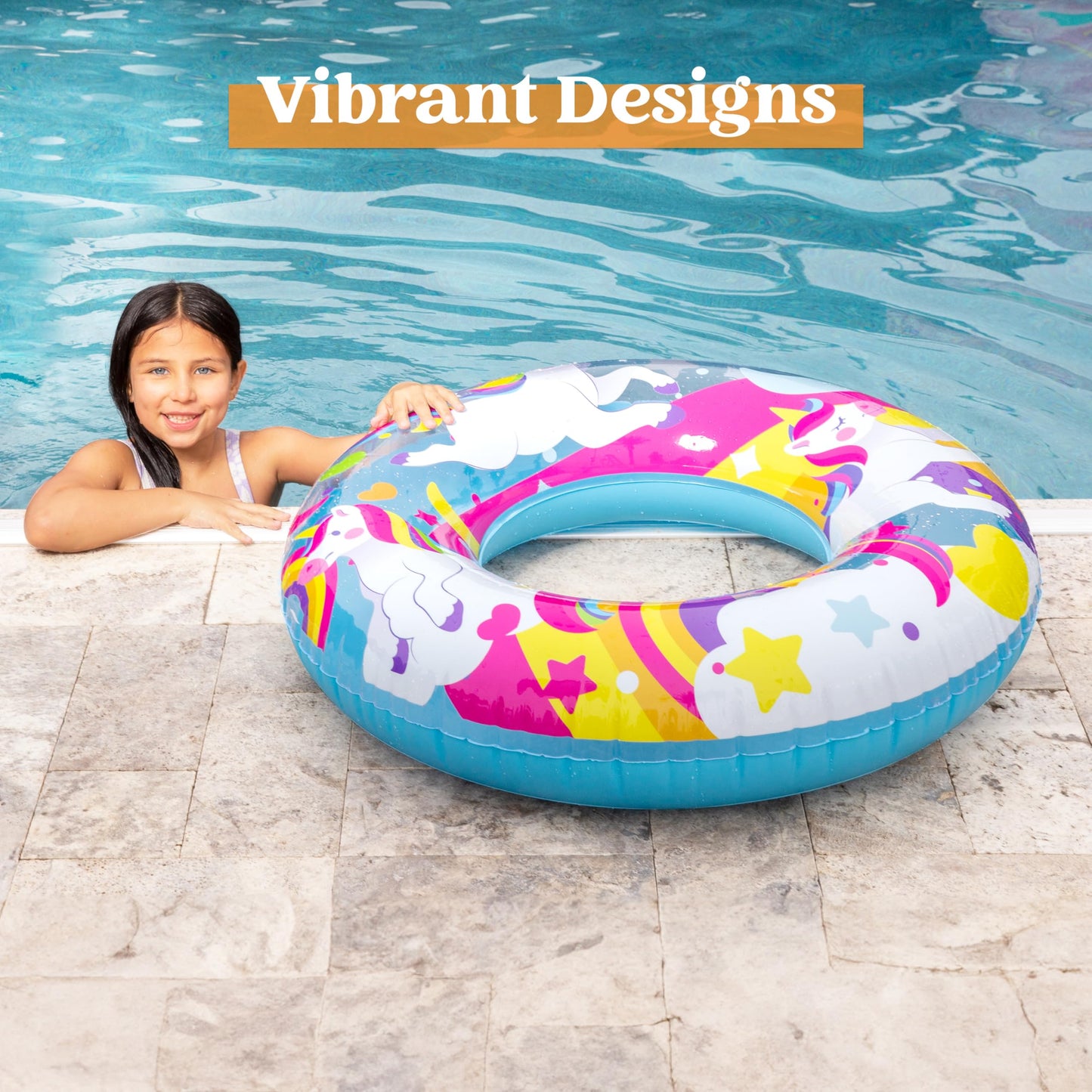 JOYIN 3 Pack Pool Floats, Pool Tube for Kids Swim Rings Inflatable Tubes, Unicorn Sea Animal Tubes Floatie Ring Water Toys for Swimming, Summer Beach Party