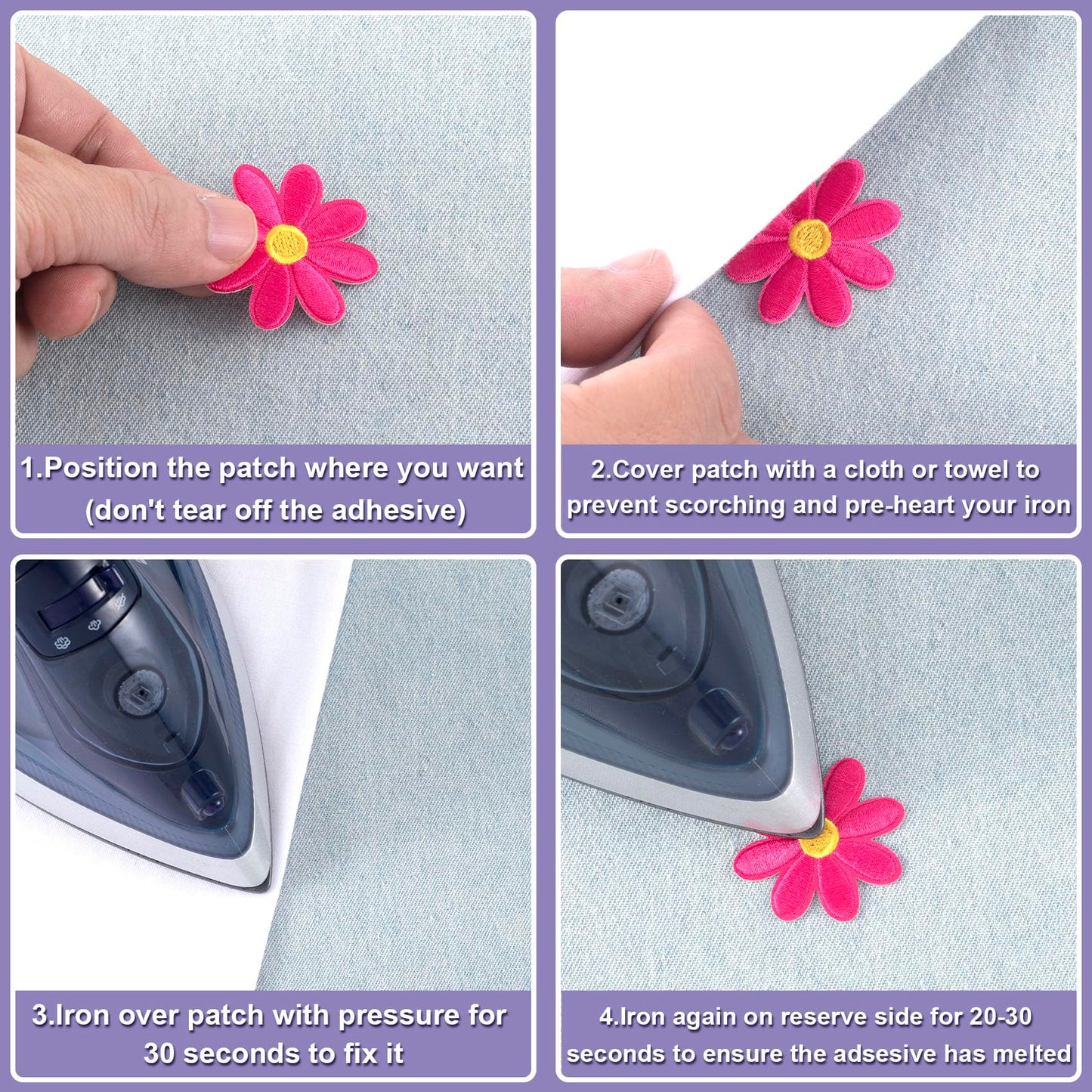 PAGOW 14 Pcs Flower Iron on Patches, Cute Daisy Flower Applique Patch, Sew On Embroidered Applique Sewing Patches for Bags, Jackets, Jeans, Clothes DIY Patches, 1.57x1.57inch (W*H), 7 Colors