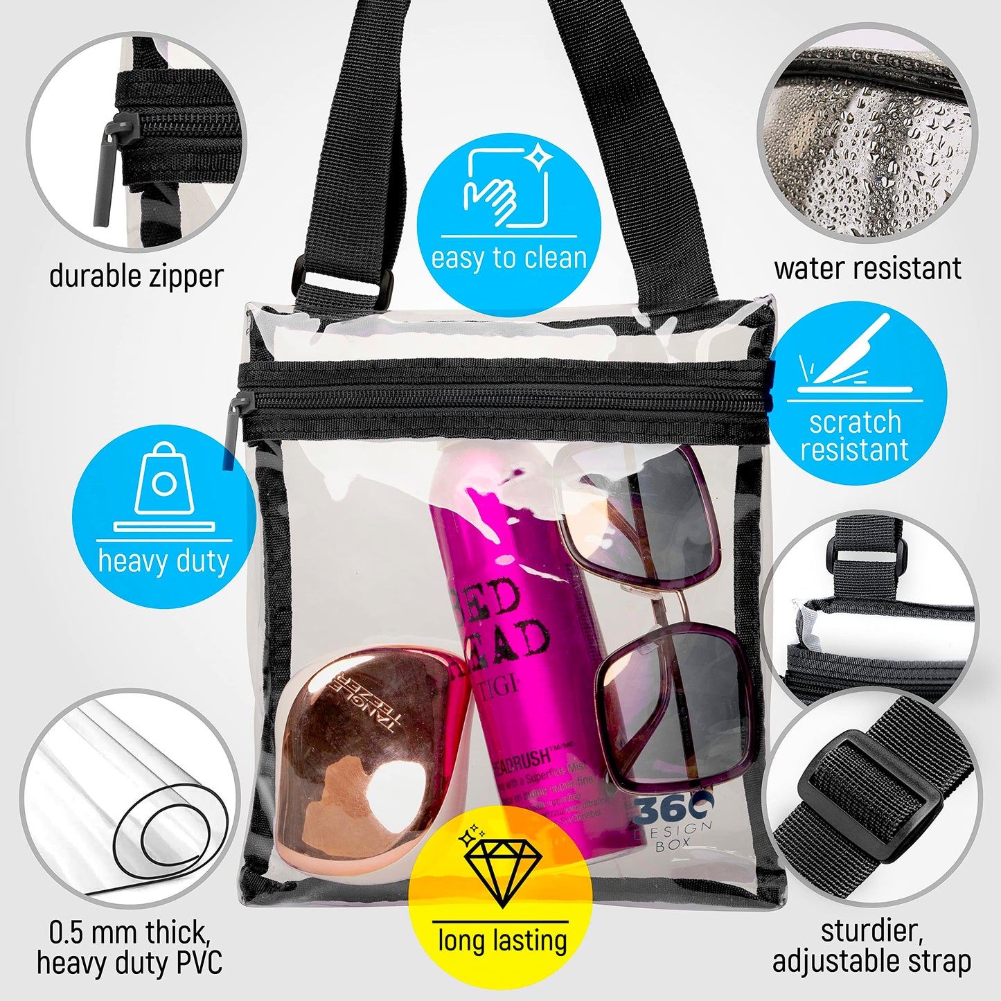 Clear Bag for Stadium Events | Small Clear Purses for Women Stadium Crossbody under 12x6x12 Concert, Festival, Games Approved