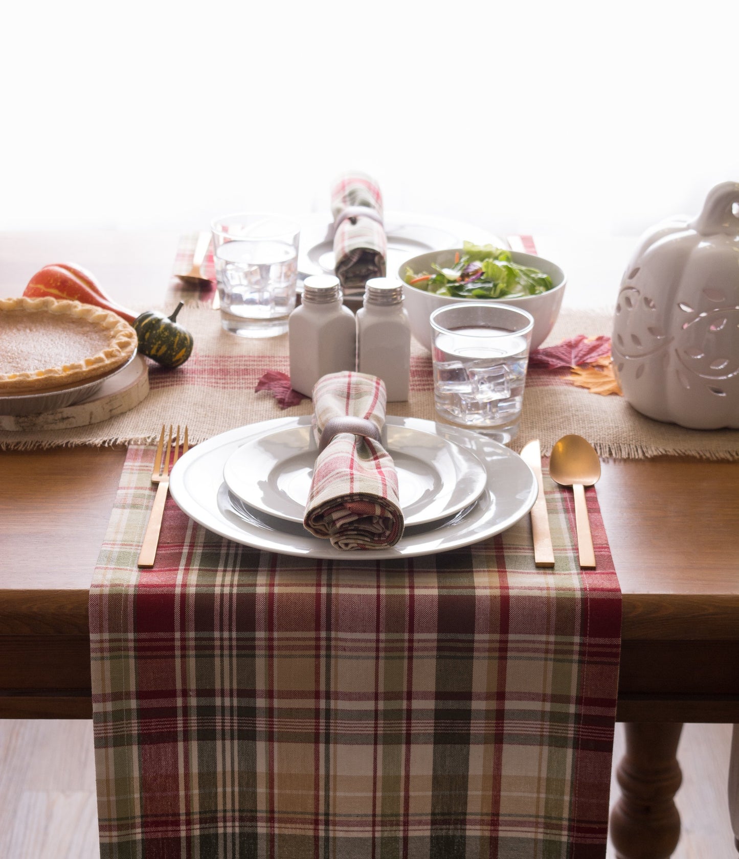 Give Thanks Plaid Fall Table Decor, Autumn & Thanksgiving Tabletop Linens, 14x72 Table Runner