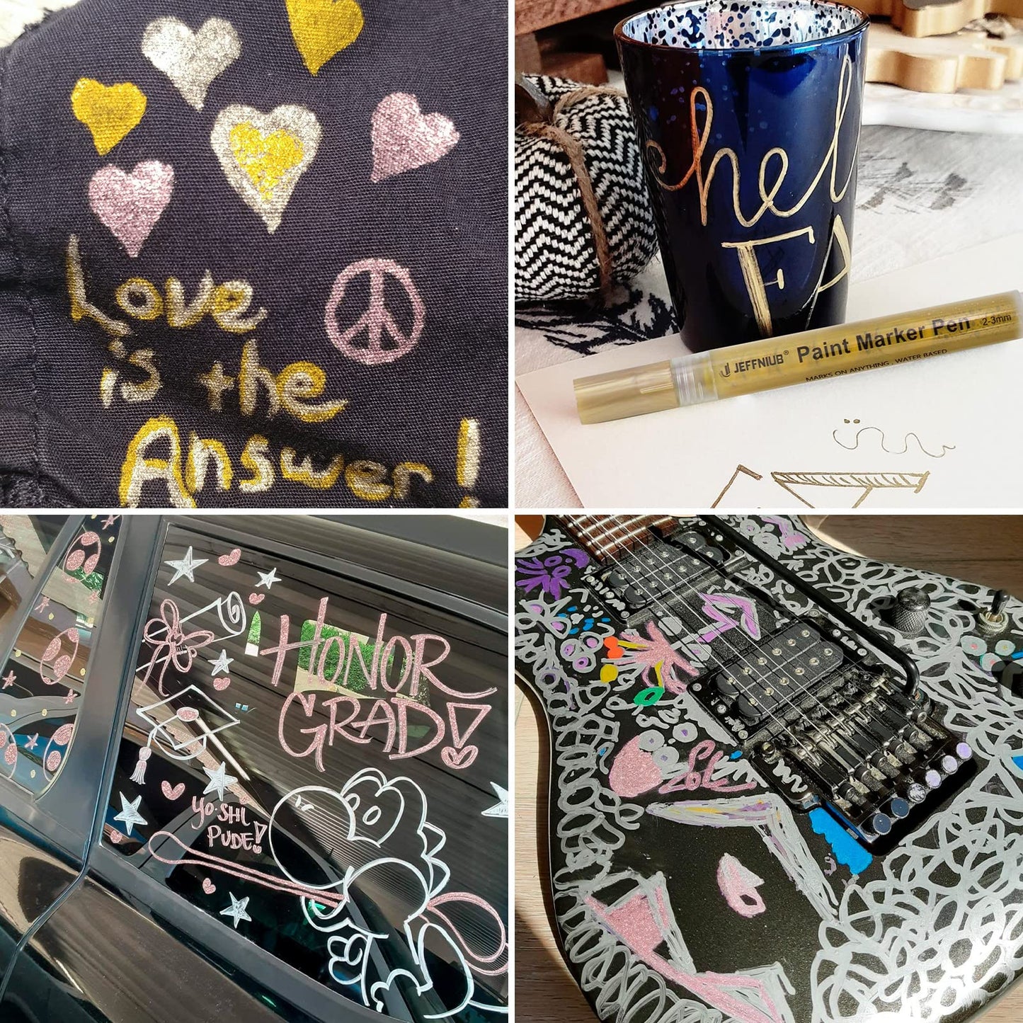 JEFFNIUB Gold Paint Pens with Silver, Rose Gold Acrylic Paint Pens for Rock Painting, Wood, Fabric, Glass, Canvas, Scrapbooking, Card DIY Metallic Acrylic Marker (0.7mm)