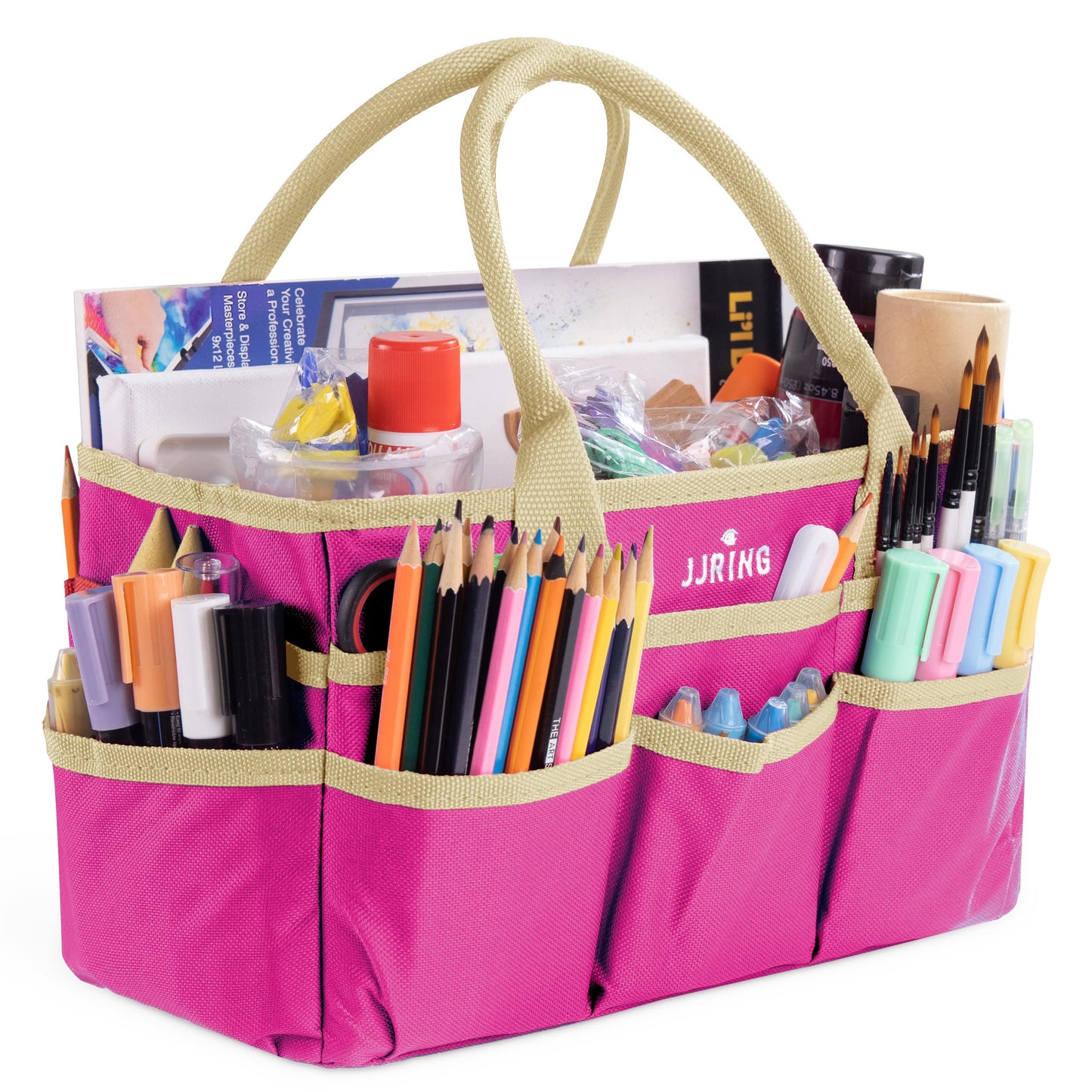 JJRING Craft and Art Tote - 600D Rose Red Nylon Fabric Art Sewing Organizer Bag with Pockets - for Craft, Scrapbooking, Medical, and Office Supplies Storage