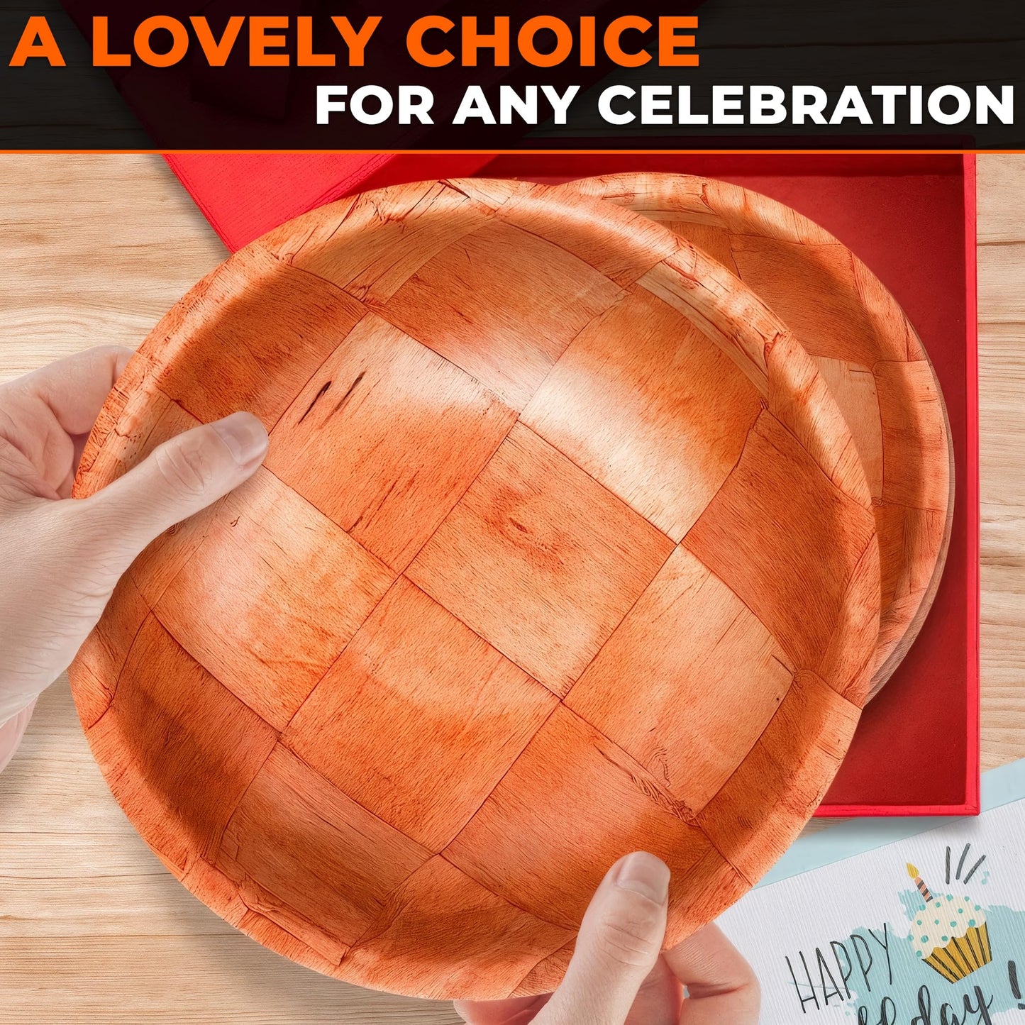 6 Pack Wooden Salad Bowls – 7.9"x2" Serving Bowls for Pasta, Fruit & Snacks, Lightweight Wood with Smooth Finish, Easy to Clean & Stack – Great for Home, Parties & Lovely Valentines Gifts for Hosts