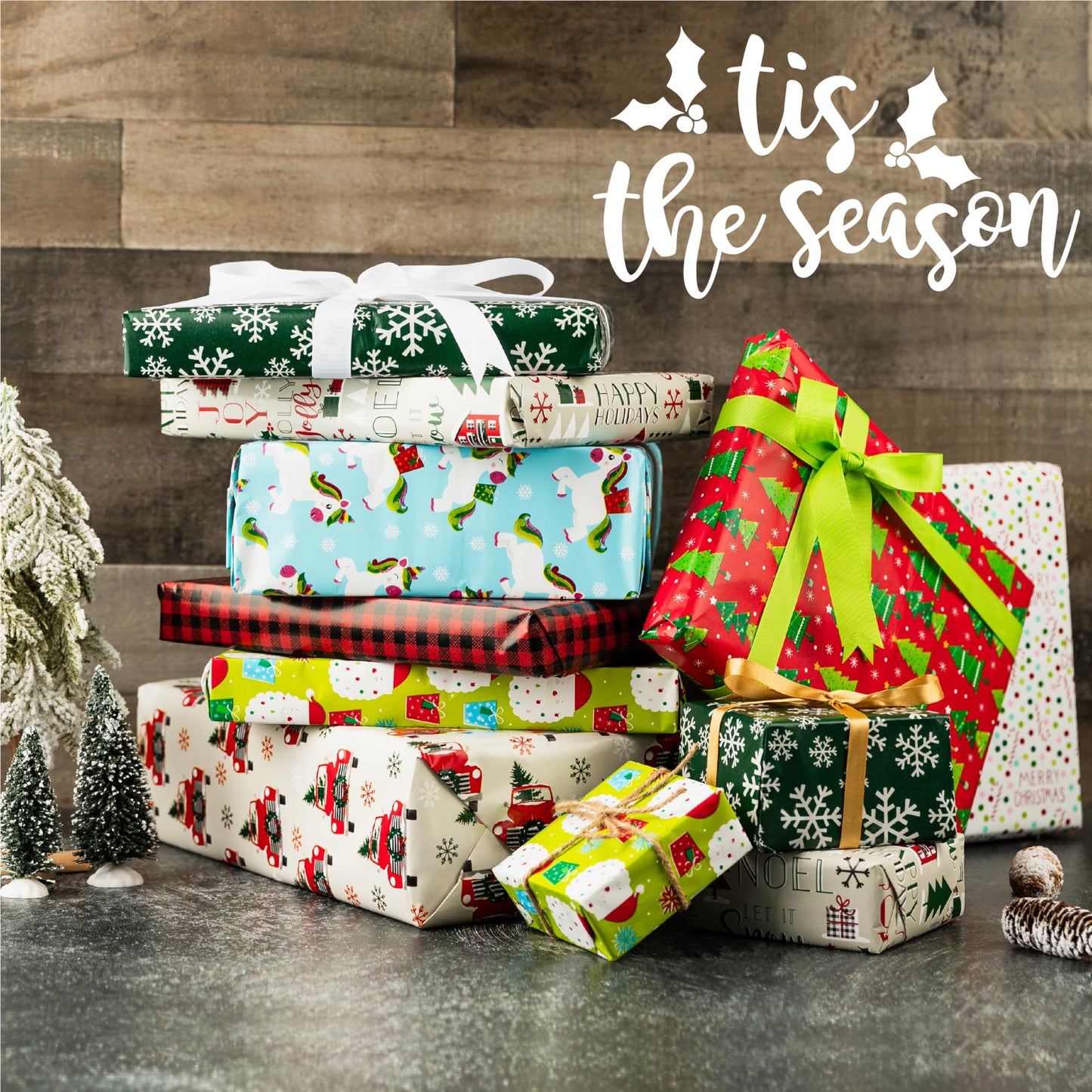 Holiday Wrapping Paper Sheets – 40 Precut 30"x20" Gift Wrap Sheets – 8 Unique Festive Designs for Christmas Presents