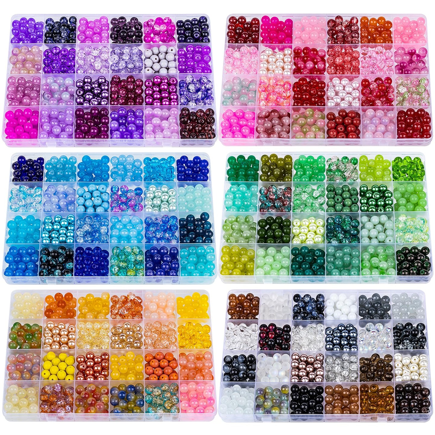 XSEINO About 3600pcs 8mm Glass Beads Making Kit,6Box-144 Colors Dreamy Series Colorful Crystal Beads for Making,DIY Crafts
