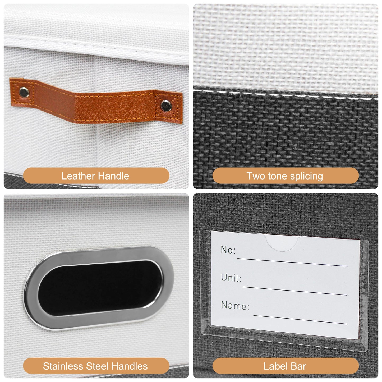 Open Foldable Fabric Storage Boxes, Collapsible Versatile Bins Baskets Cubes with Handles for Easy Organization in Closet, Living Room, and Bedroom (Grey & White, 2PCS/11.4*8.6*6.7in)