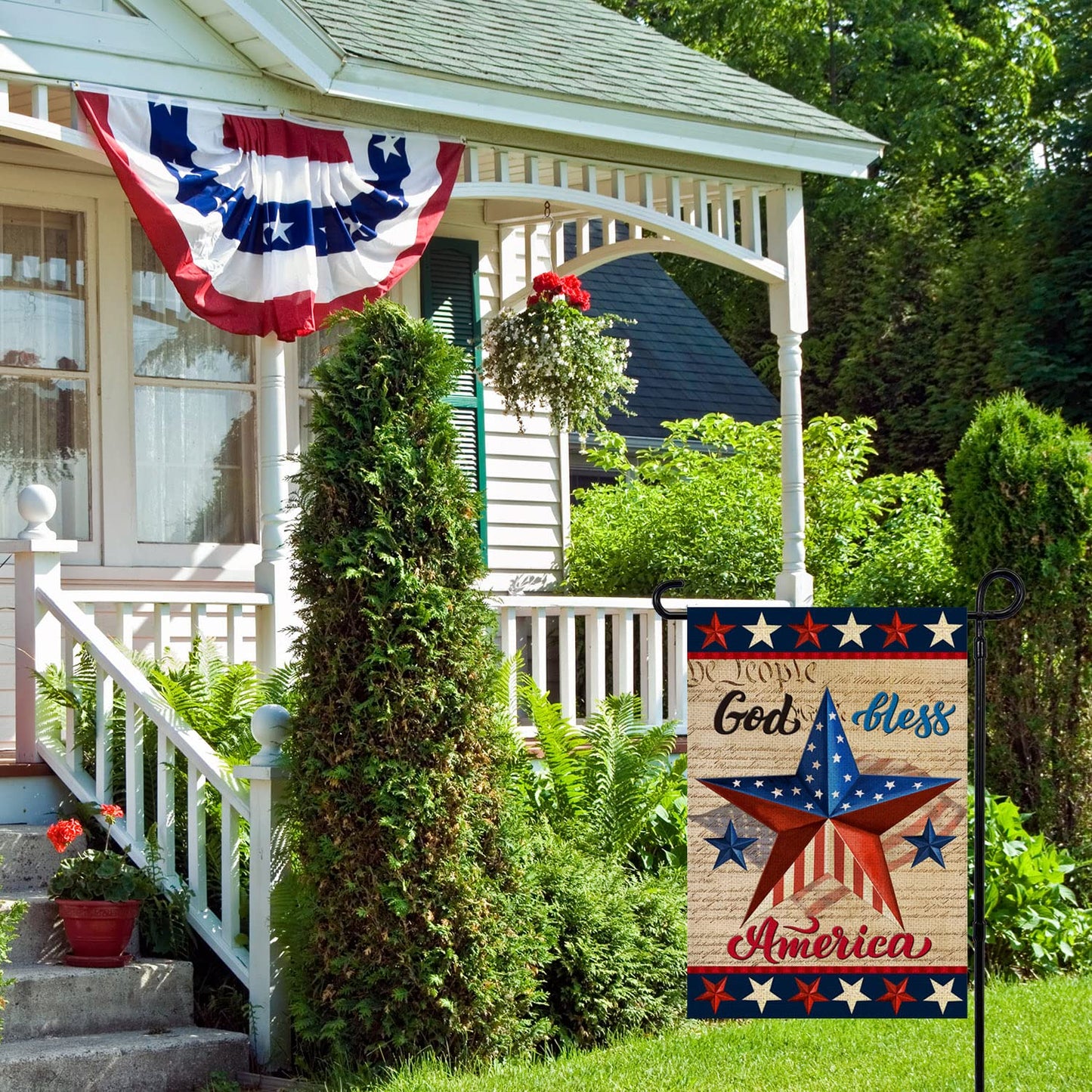Patriotic God Bless America 4th of July Garden Flag 12 x 18 Inch Vertical Double Sided Blue Red Star Independence Day Memorial Day Yard Outside Décor