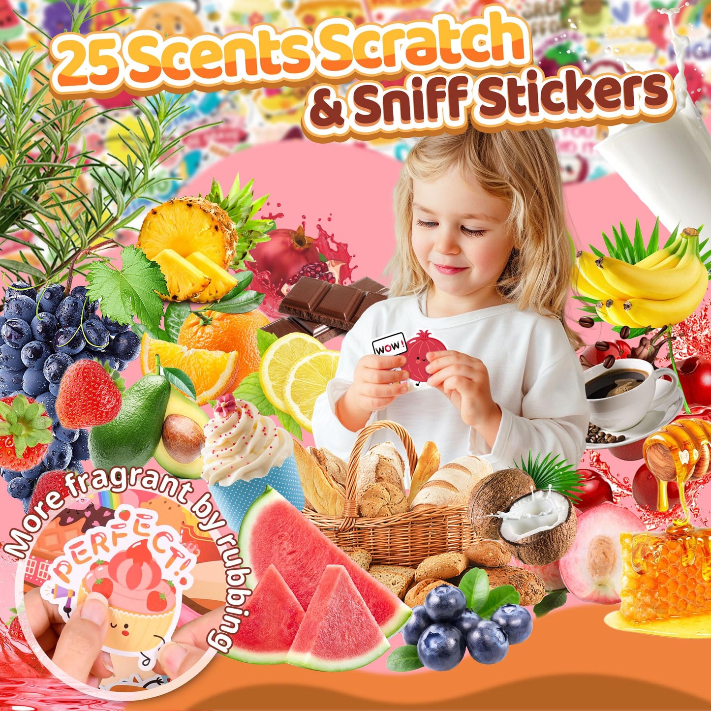 300PCS Large Scratch and Sniff Scented Stickers for Kids, Incentive Smelly Summer Sticker, Motivational for Kids Christmas Gift, Bigger Reward Stickers for Student Classroom Must Haves School Supplies