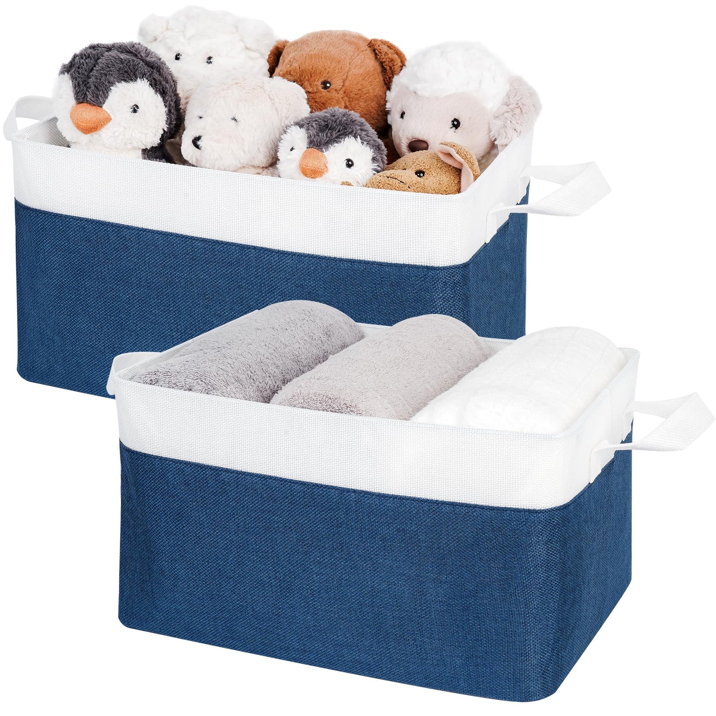 GRANNY SAYS Closet Storage Bins with Handles, Fabric Containers for Organizing, Toys Organizer for Nursery, Storage Baskets for Clothes, Folding Storage Box, Large, Blue&White, 2-Pack