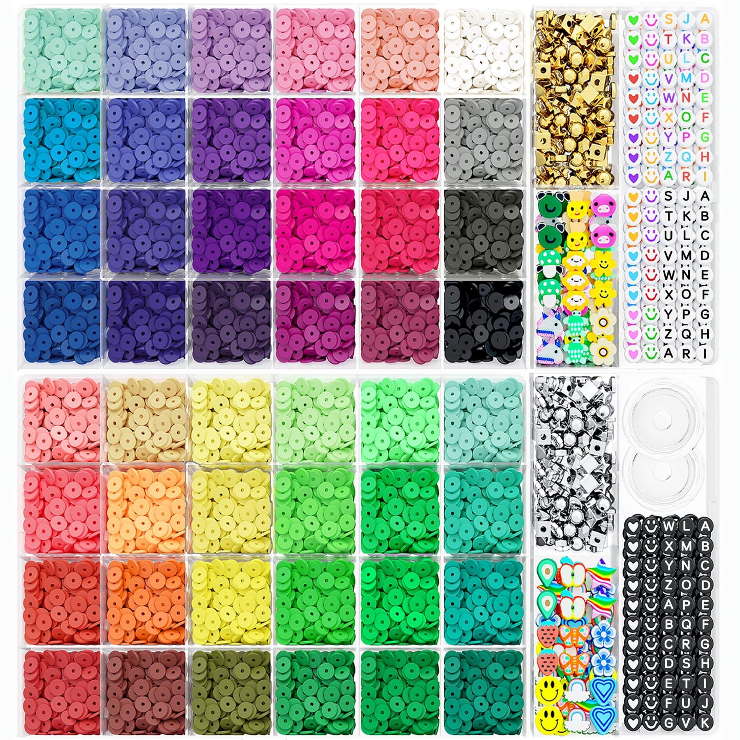 ARTDOT 10982 PCS Clay Beads for Friendship Bracelets Making Kit, 48 Rainbow Colors Jewelry Making Supplies Heishi Beads with Elastic String and Organizer Gifts