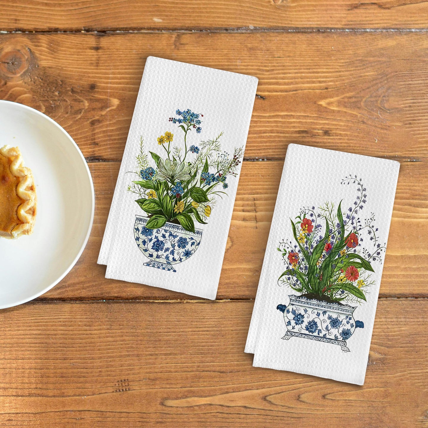 Qpenm Chinoiserie Floral Kitchen Towels Set of 2 - Retro Flower Chinoiserie Dish Towels for Kitchen, Chinoiserie Kitchen Hand Towels, Chinoiserie Waffle Weave Tea Towels Decorative Set 16 X 24 Inch