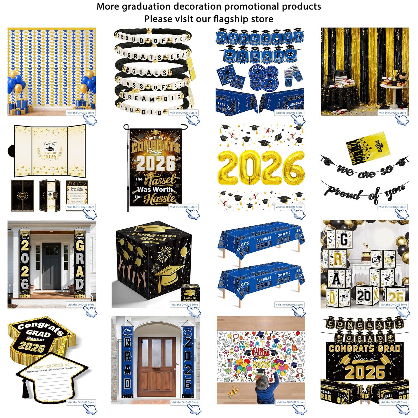 OHOME Graduation Decorations 2026-36 PCS Graduation Cupcake Toppers - 2026 Graduation Party Decorations - Mini Cake Decorations for Class of 2026,Diploma, 2026, Grad Cap Set (Blue)