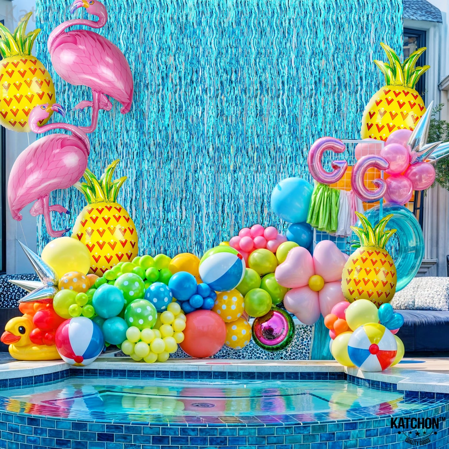 KatchOn, XtraLarge, Wavy Blue Foil Fringe Curtain - 3.2x6.5 Feet, Pack of 2 | Blue Water Beach Backdrop for Beach Party Decorations | Under The Sea Party Decorations | Summer Pool Party Decorations