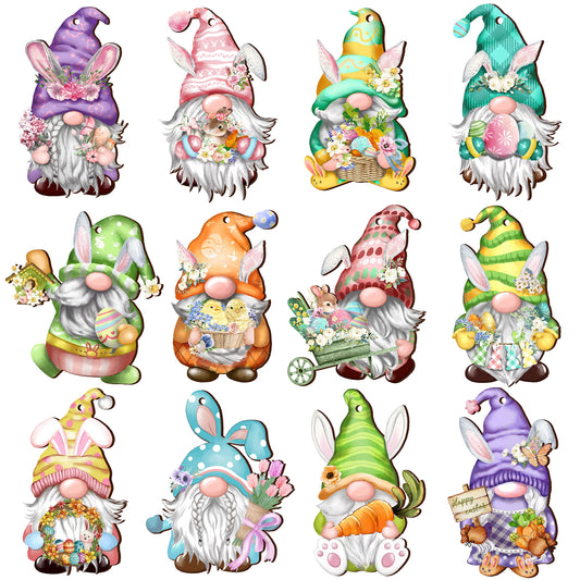 24 Pieces Easter Wooden Gnome Hanging Ornaments Hanging Decor for Easter Tree Decoration Gnomes Bunny Doll Wooden Hanging Craft