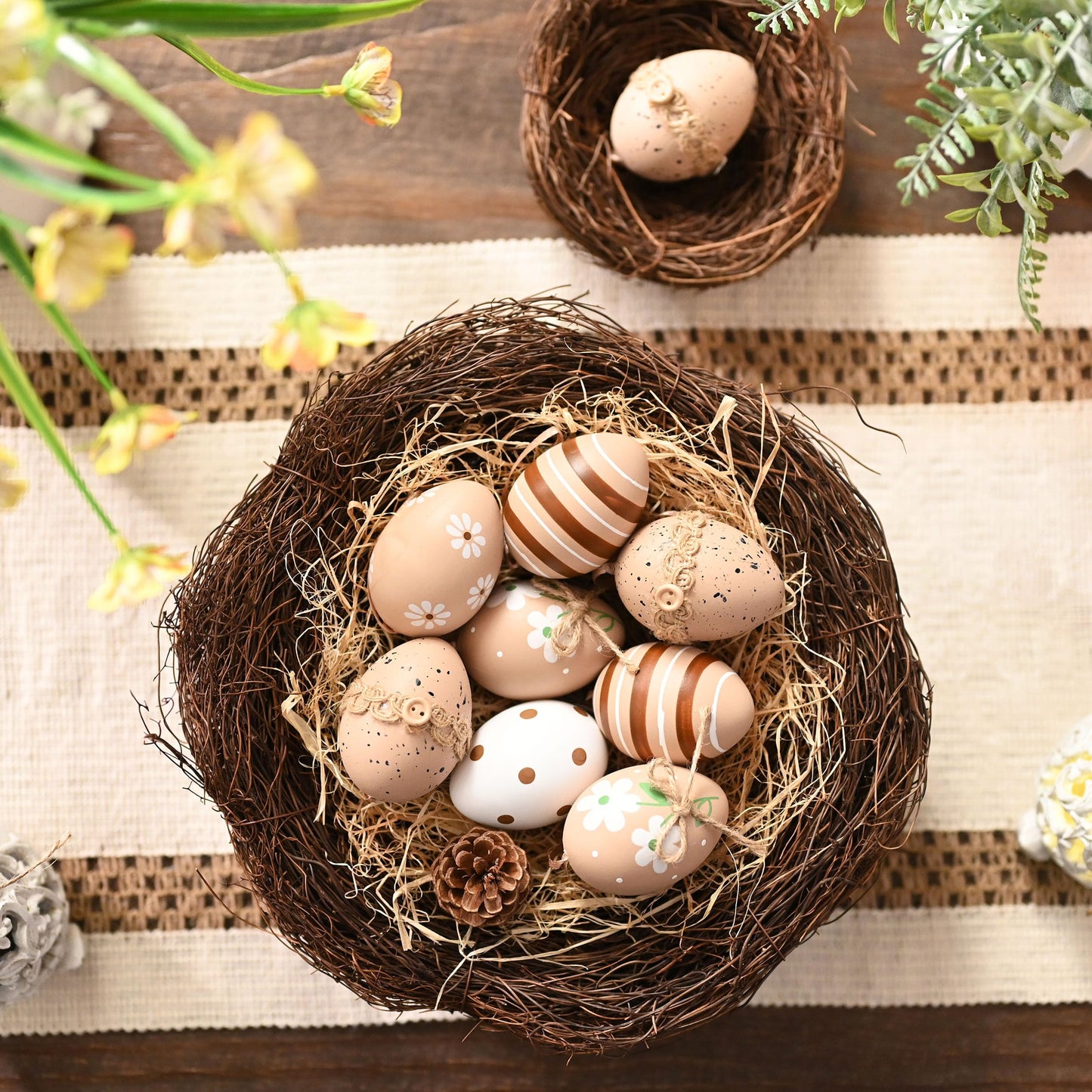 12Pcs Plastic Easter Eggs Ornaments Tree Decoration, 2" Neutral Beige White Easter Eggs Bulk, Shatterproof Decorative Hanging Decorations for Spring Holiday Party Decor