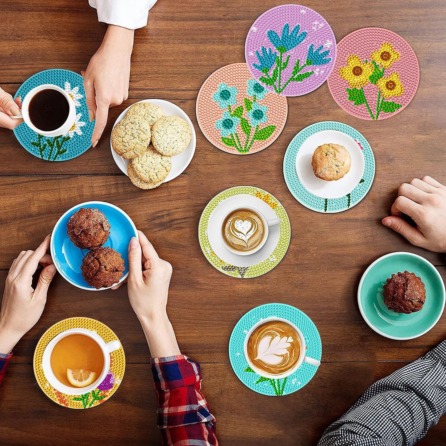 8 Pcs Diamond Painting Coasters Diamond Art Coasters Small Diamond Painting Coasters Kit for Beginners, Adults & Beginner Diamond Art Kits for Adults, for a Gift Craft Supplies diamond art coasters