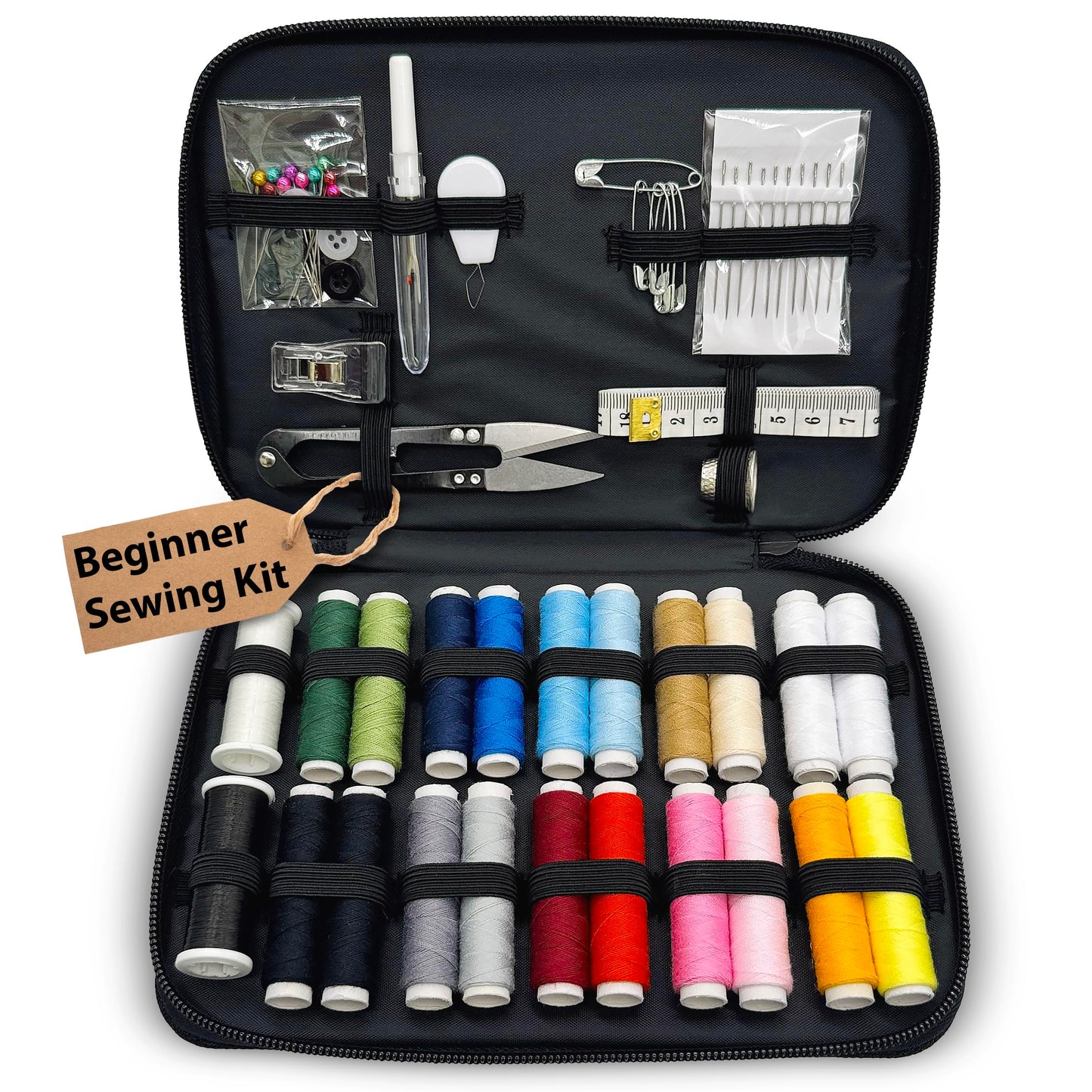Beginner Hand Sewing Kit with Portable Case – Sewing Supplies for Adults & Kids, 22 Thread Spools, Needles, Scissors, Thimble & Measuring Tape for Home, Travel, Dorm & Emergency Clothing Repairs