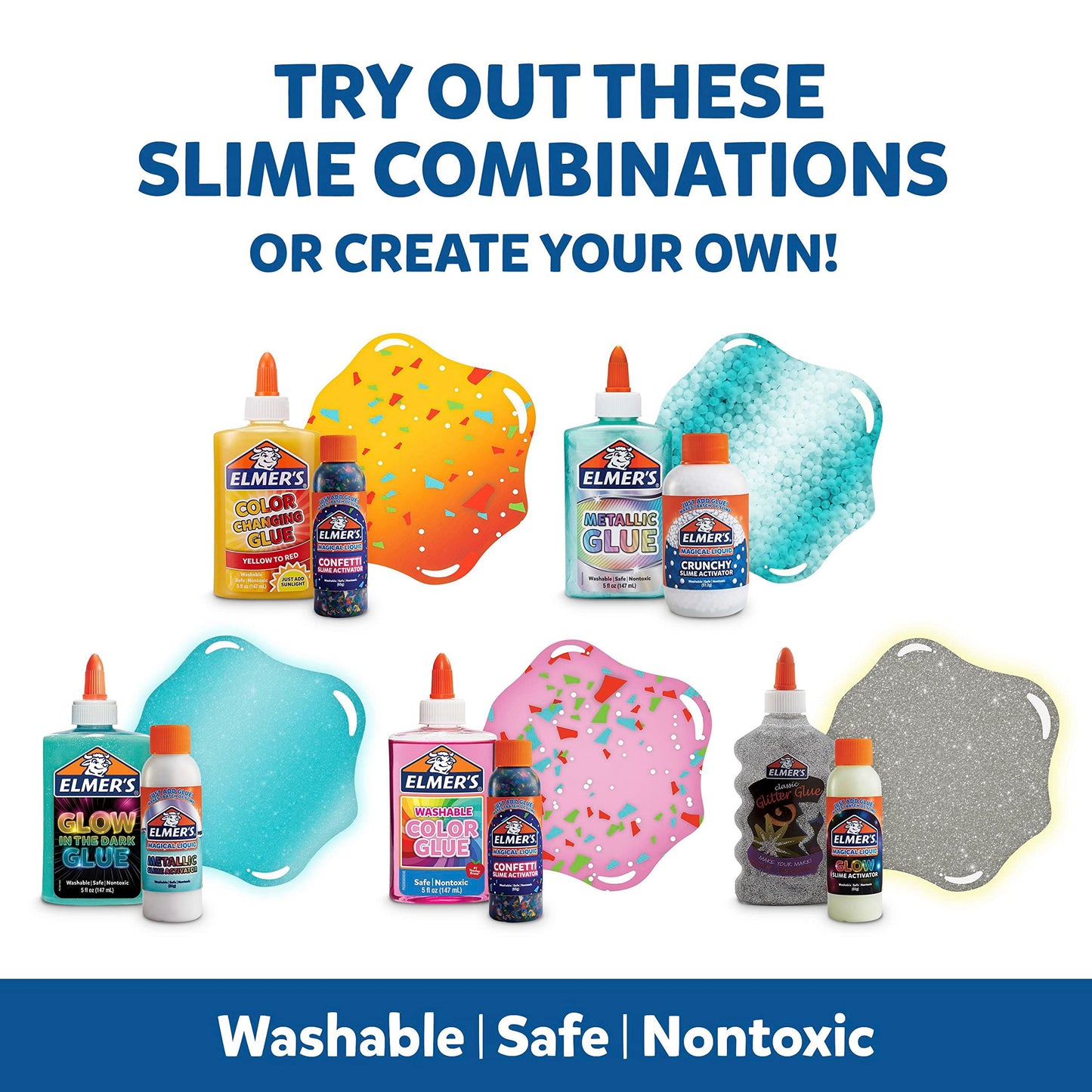 Elmer's Celebration Slime Kit, Complete Slime Supplies, Includes Assorted Magical Liquid Slime Activators and Liquid Glues, 10 Count - Kids Activity, Creative Fun, Arts & Crafts
