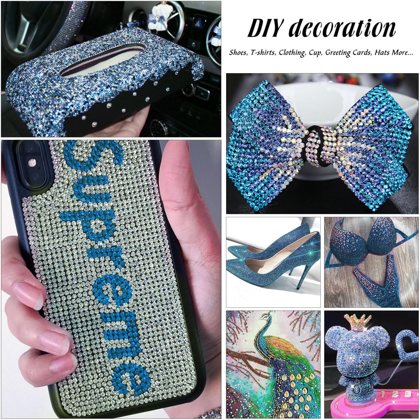 MEIBITE 6796PCS Blue Zircon Hotfix Rhinestones Crystal Stones Glass for Fabric Clothes Shirts Sparkly Flat Back Round with Tweezers and Picking Pen (SS6~SS30 Set)