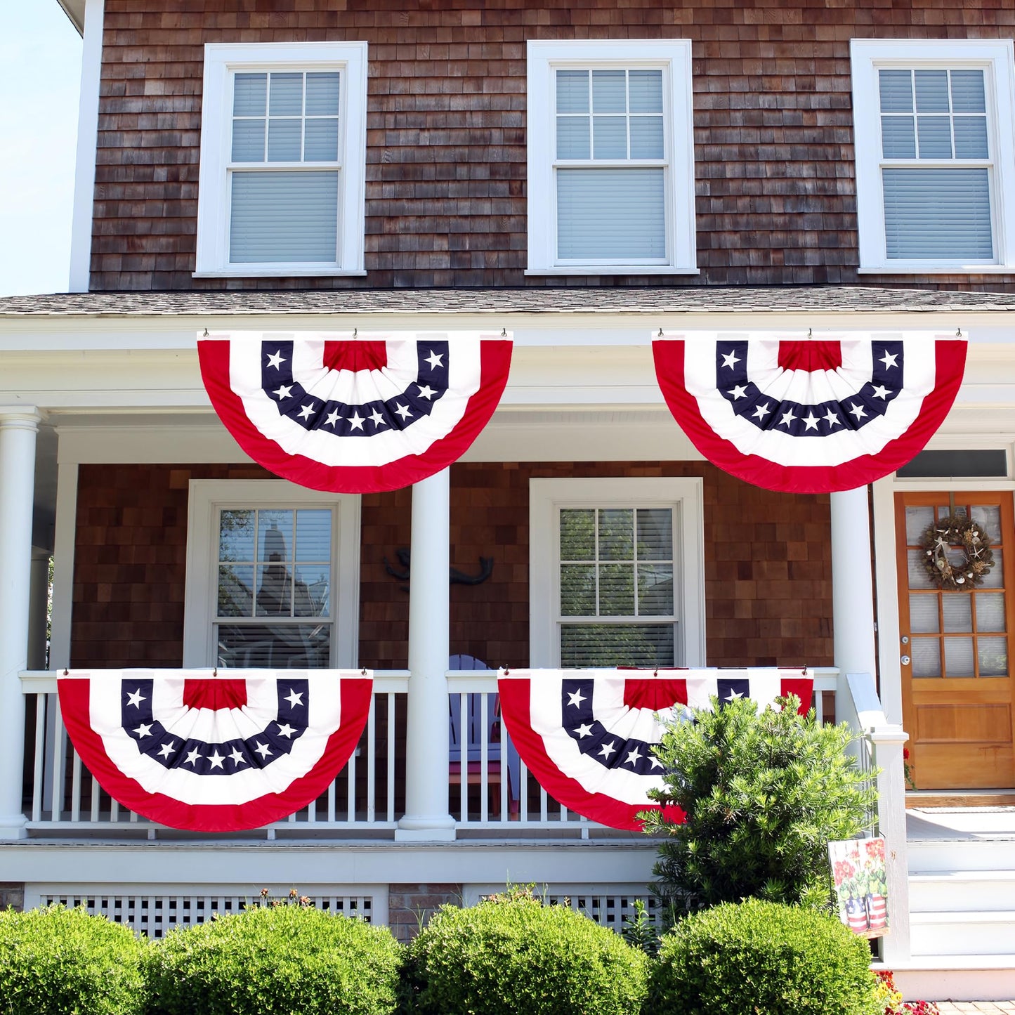 2 × 4 FT 4th of July Decorations, 4 PCS American Pleated Fan Flag, Patriotic Fourth of July Banner, Red White and Blue USA Flag Bunting for Memorial Day Independence Day 250th Anniversary Decor
