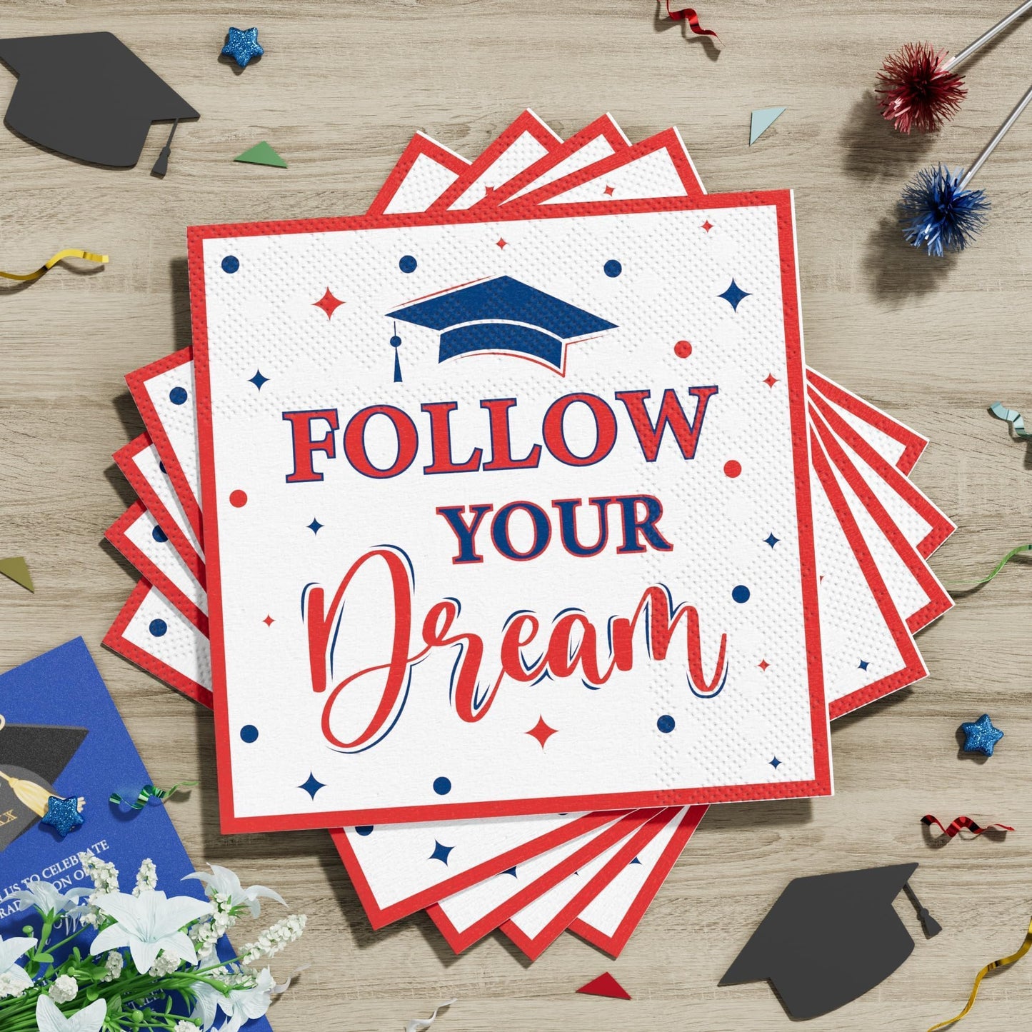 Ecomore Graduation Decorations Class of 2026, 350 PCS Graduation Party Supplies College High School Grad Decor Disposable Dinnerware (Serve 50) Paper Plates Cup Napkin Fork Knife Spoon (Red & Blue)