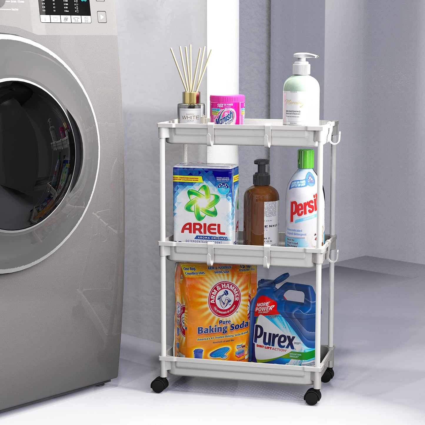 Simple Houseware Standard 3-Tier Slim Rolling Storage Cart, White