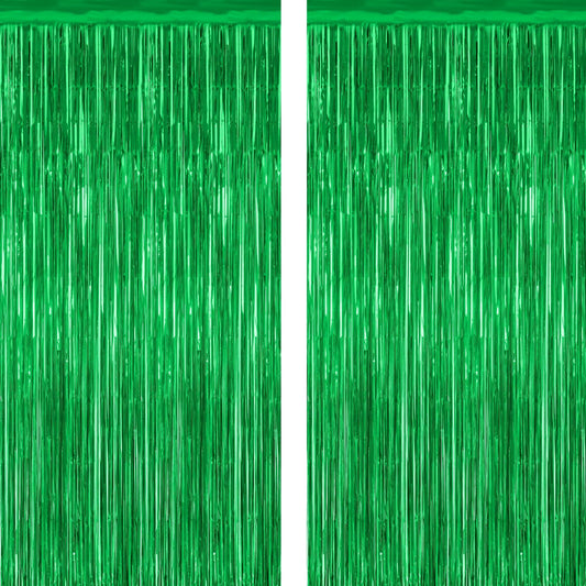 2 Pack Tinsel Backdrop, 3.28 FT x 7.05 FT Green Party Decorations, Metallic Football Backdrop Curtains Tinsel Curtains Streamer Backdrop, Party Supplies Wall Decor for Football Party Birthday