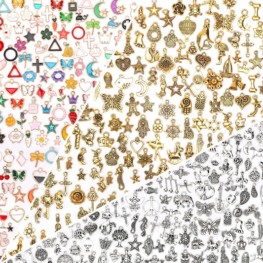 SANNIX 350Pcs Charm for Jewelry Making, Assorted Gold Enamel Charms, Mixed Bulk Antique Gold Tibetan Silver Jewelry Bangle Charm Pendants for Bracelet Necklaces Earrings Making Supplies