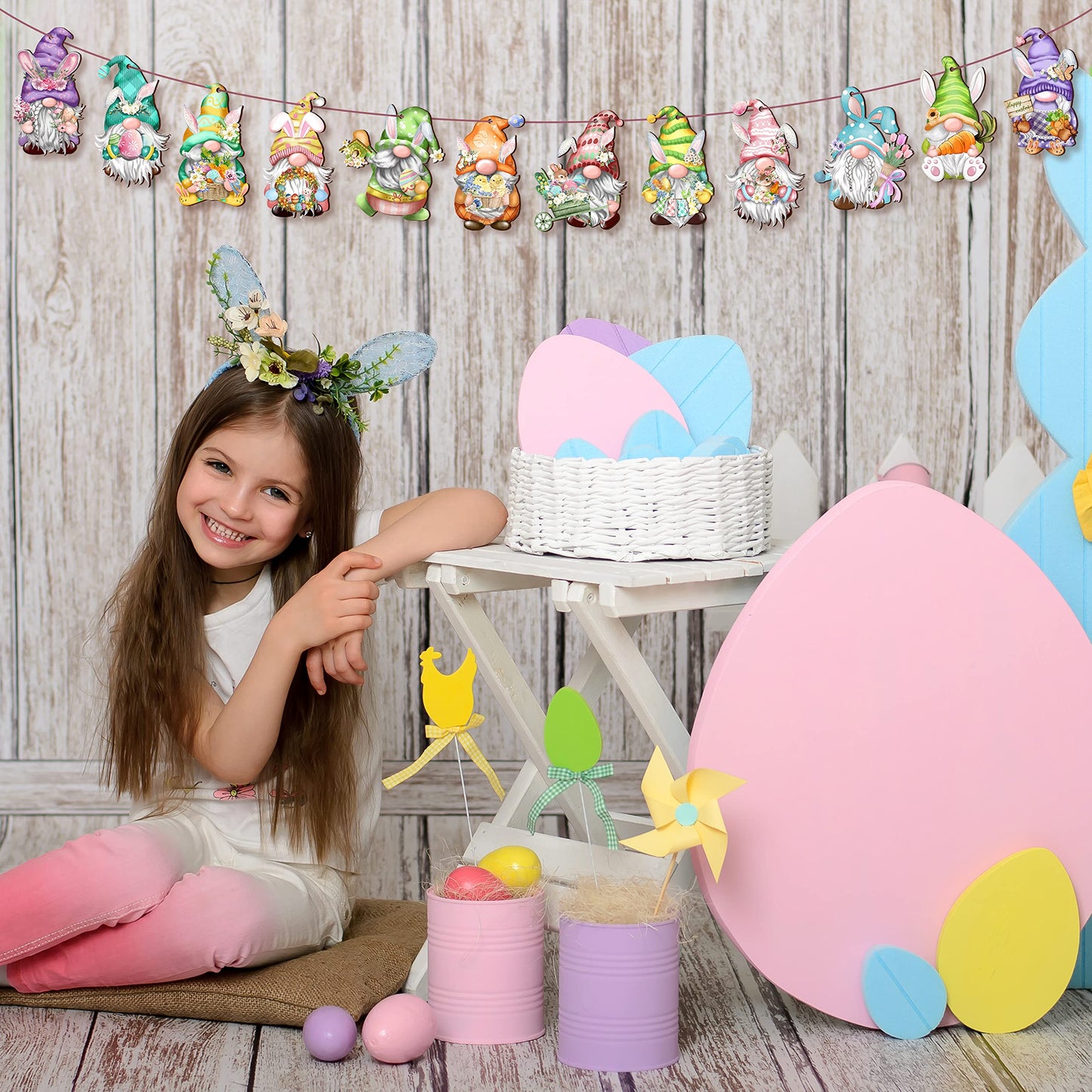 24 Pieces Easter Wooden Gnome Hanging Ornaments Hanging Decor for Easter Tree Decoration Gnomes Bunny Doll Wooden Hanging Craft