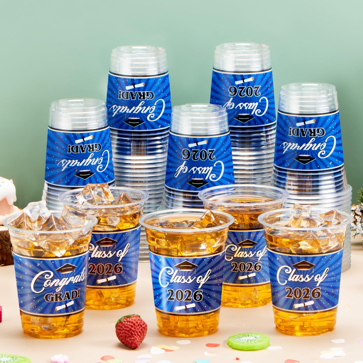 JOYIN 100 Pcs 16oz Graduation Party Plastic Cups (Blue), Grad Disposable Cups for Class of 2026 Graduates, PET Cup Tableware Bulk for 2026 High School College Graduation School Grad Party Supply Decor