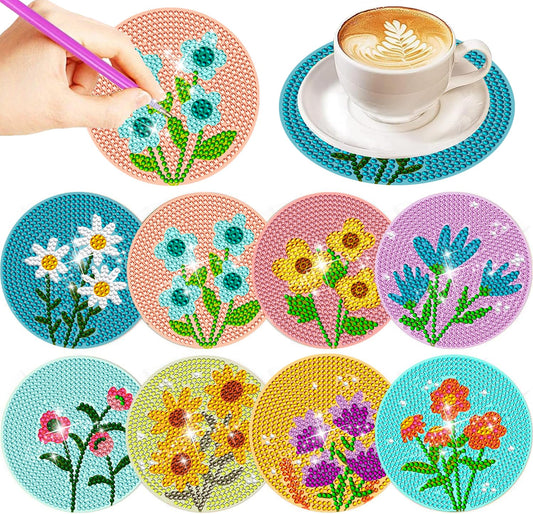 8 Pcs Diamond Painting Coasters Diamond Art Coasters Small Diamond Painting Coasters Kit for Beginners, Adults & Beginner Diamond Art Kits for Adults, for a Gift Craft Supplies diamond art coasters
