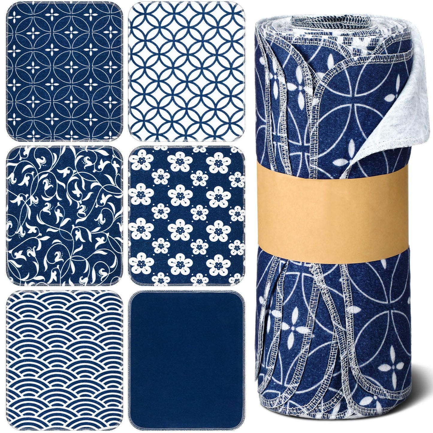36 Pack Japanese Reusable Cleaning Cloths Washable Cotton Kitchen Towels for Home (Blue)