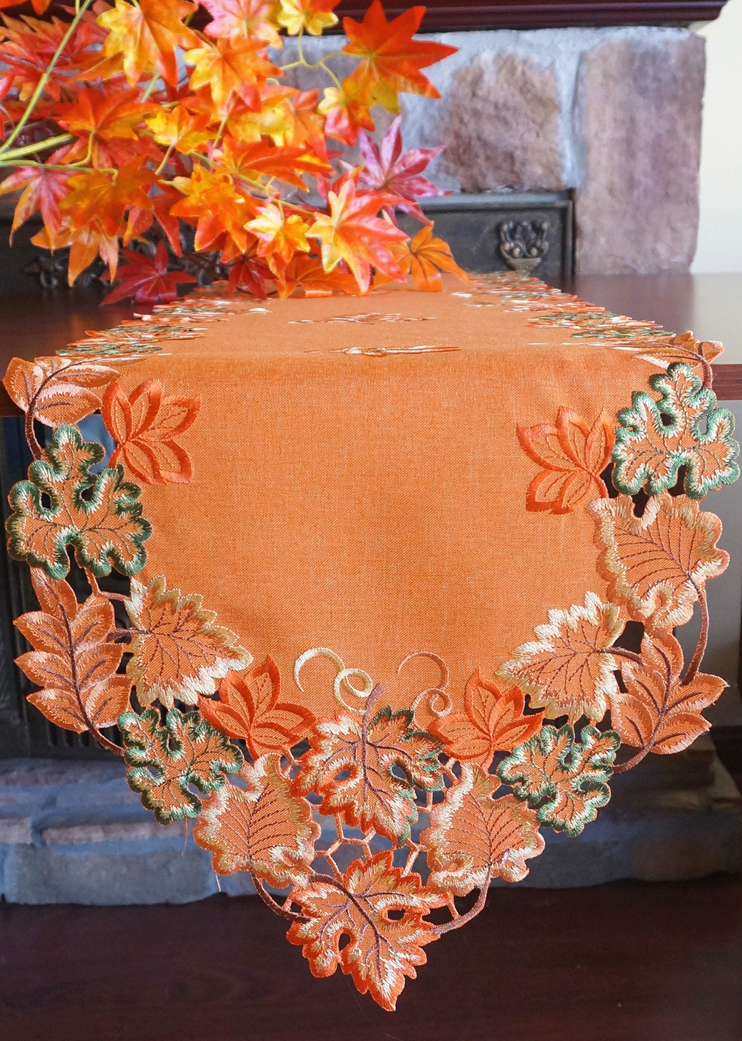 Harvest Fall Table Runner 13"x36",Cutwork Embroidered Maple Leaves Dresser Scarf Table Topper for Thanksgiving's Day Home Dinning Holiday Party Decoration