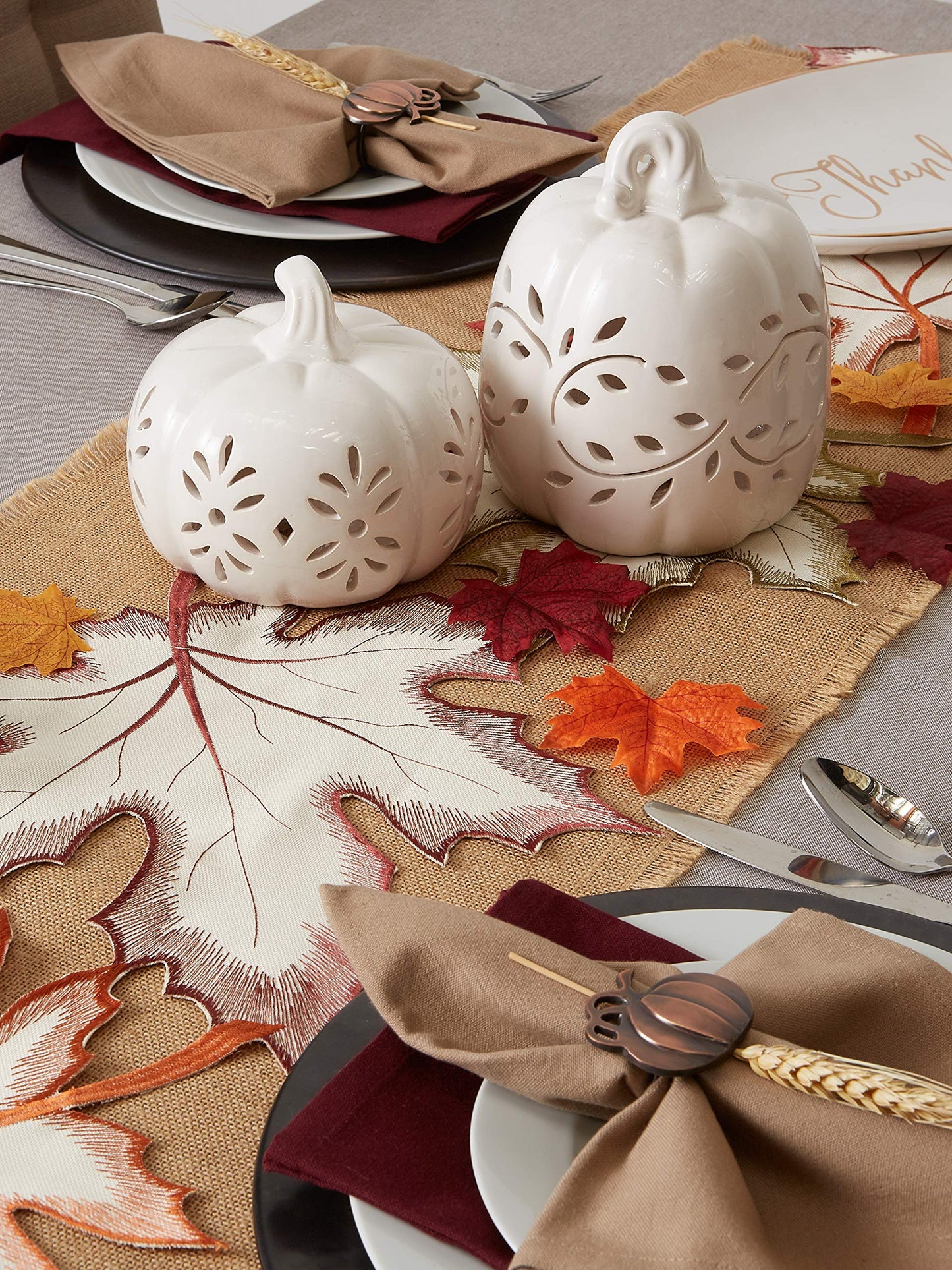 Fall Table Decorations Indoor Décor, Thanksgiving, Table Runner, 14x70, Embroidered Cut Work Leaves