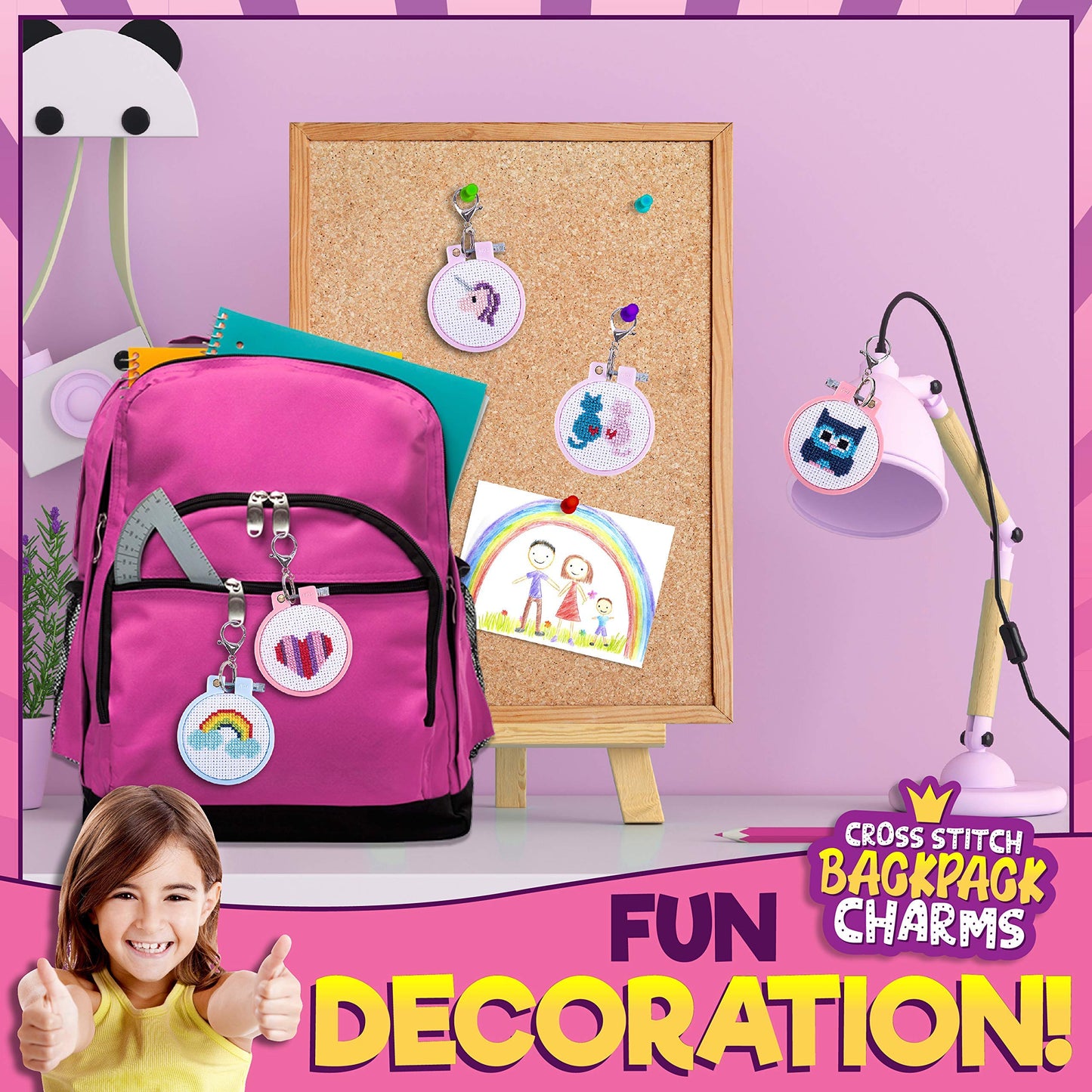 Cross Stitch Kits for Beginners. 5 Stamped Cross Stitch Kits for Kids.Needlepoint Kits for Beginners. Embroidery Kit for Kids. Crossstitch Kit for Beginners. Girls Cross Stitch kit Backpack Charms