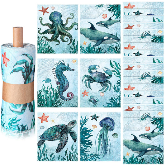 36 Pack Sea Animals Reusable Cleaning Cloths Washable Cotton Kitchen Towels for Home (Blue)