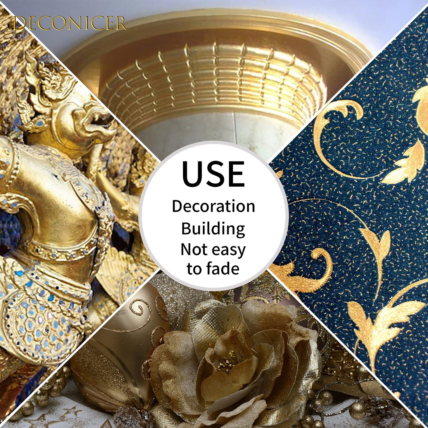 DECONICER 300 pcs Imitation Gold Leaf Sheets.Gold Foil Sheets are Suitable for Art,Gilding,Decoration,Crafts,Pictures,Frames,Sculpture,Furniture.3.15×3.35 inches.